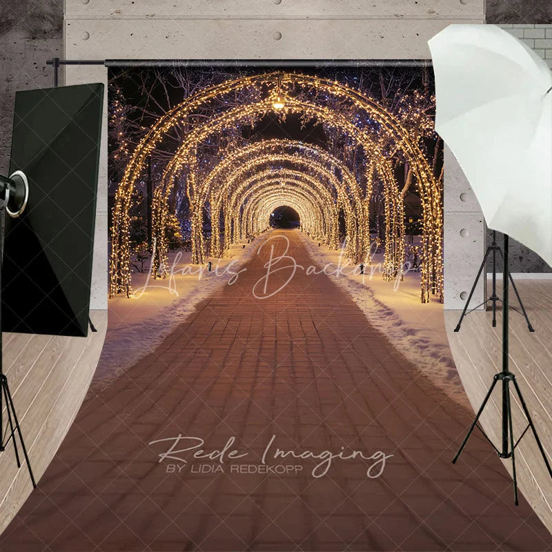 Lofaris Christmas Light Tunnel Sweep Backdrop Night String Lights Arch Photography Background Winter Wonderland Romantic Holiday Party Decor