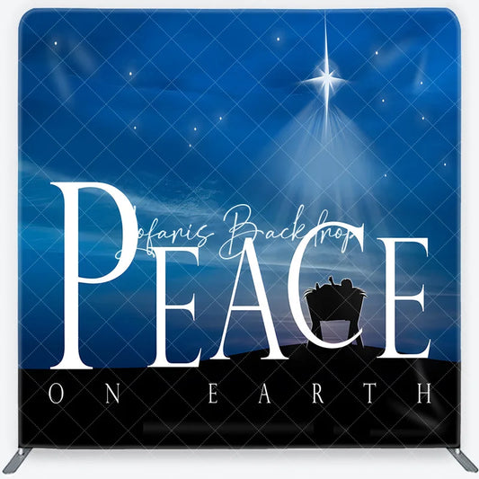 Lofaris Christmas Nativity Peace on Earth Square Double-Sided Backdrop Blue Night Sky Star of Bethlehem Baby Manger.