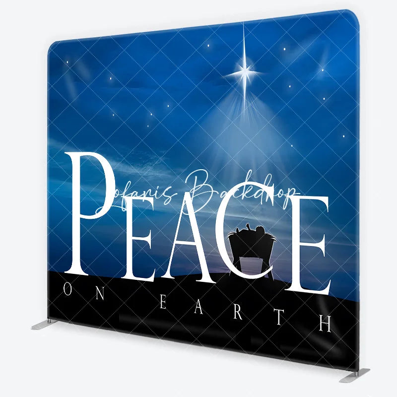 Lofaris Christmas Nativity Peace on Earth Square Double-Sided Backdrop Blue Night Sky Star of Bethlehem Baby Manger.