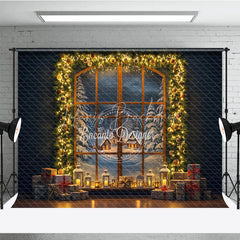 Lofaris Christmas Night Window Photography Backdrop Snowy Village View with Garland Cozy Holiday Mini Session Background