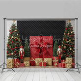 Lofaris Christmas Nutcracker Photography Backdrop Giant Red Present with Trees Holiday Mini Session Background