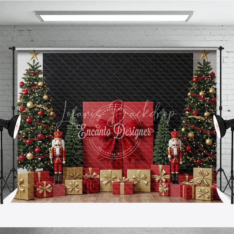 Lofaris Christmas Nutcracker Photography Backdrop Giant Red Present with Trees Holiday Mini Session Background