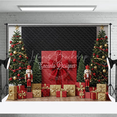 Lofaris Christmas Nutcracker Photography Backdrop Giant Red Present with Trees Holiday Mini Session Background