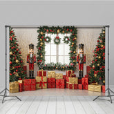 Lofaris Christmas Nutcracker Photography Backdrop Toy Soldiers with Trees and Presents Holiday Mini Session Background