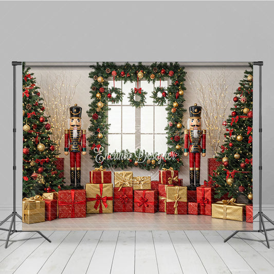 Lofaris Christmas Nutcracker Photography Backdrop Toy Soldiers with Trees and Presents Holiday Mini Session Background