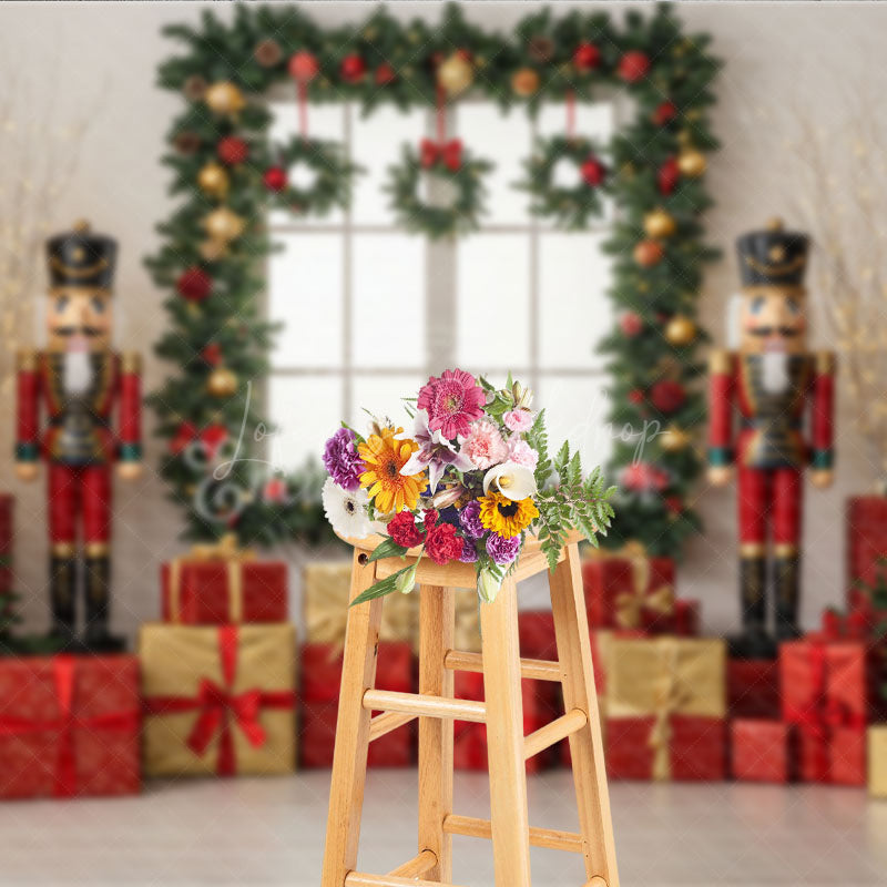Lofaris Christmas Nutcracker Photography Backdrop Toy Soldiers with Trees and Presents Holiday Mini Session Background