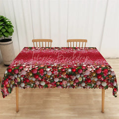Lofaris Christmas Ornaments Rectangle Tablecloth Red Glitter with Floral Border Elegant Holiday Table Cover