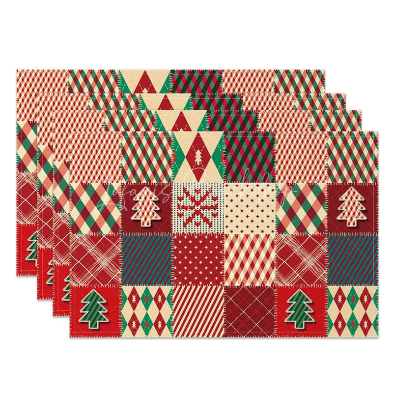 Lofaris Christmas Patchwork Set of 4 Placemats Red Green Quilt Pattern Rustic Farmhouse Holiday Table Mats