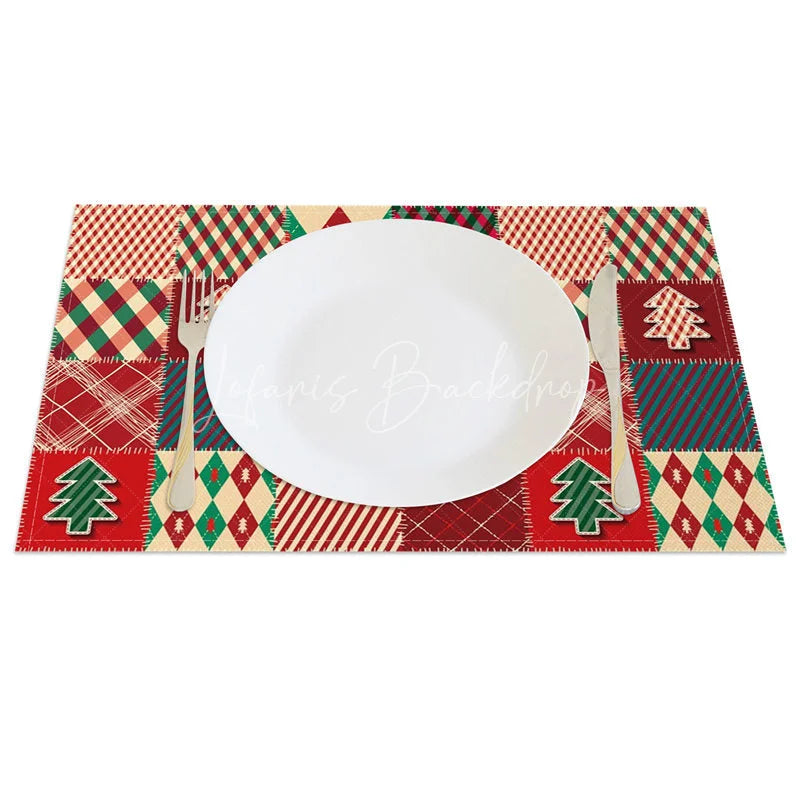 Lofaris Christmas Patchwork Set of 4 Placemats Red Green Quilt Pattern Rustic Farmhouse Holiday Table Mats