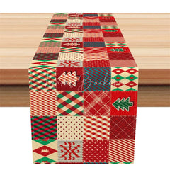 Lofaris Christmas Patchwork Table Runner Red Green Quilt Pattern Rustic Farmhouse Holiday Decor