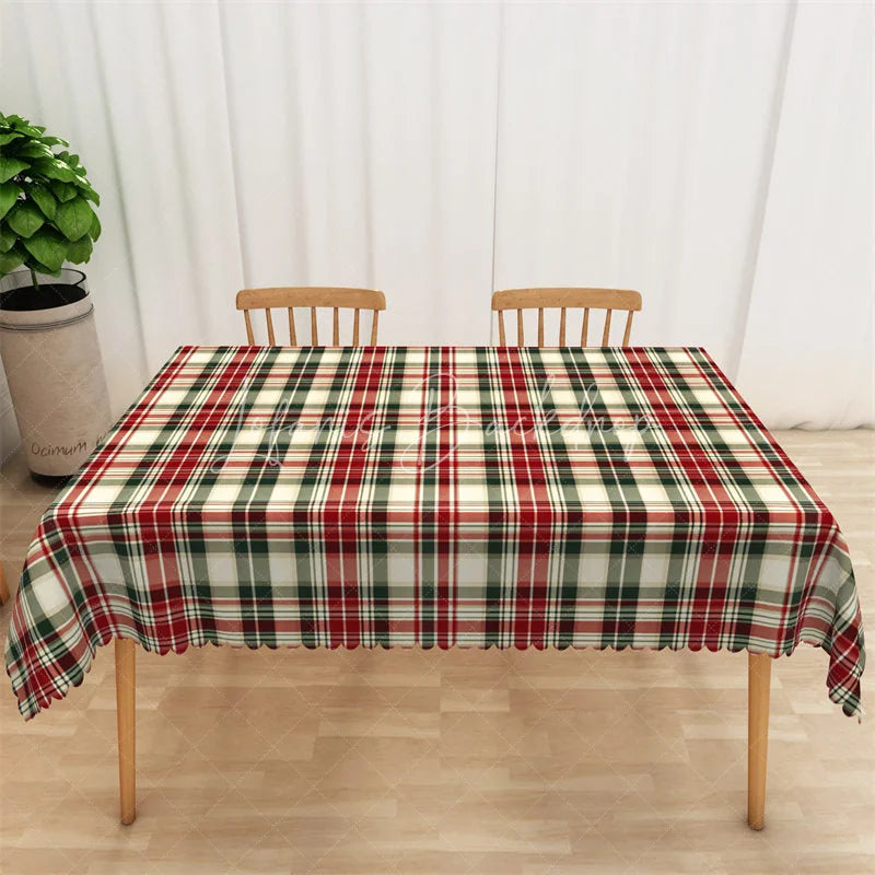 Lofaris Christmas Plaid Rectangle Tablecloth Cream Red and Green Tartan Classic Traditional Holiday Table Cover
