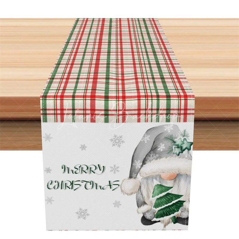 Lofaris Christmas Plaid Table Runner Red Green Tartan with Snowman Merry Holiday Decor