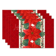 Lofaris Christmas Poinsettia Set of 4 Placemats Red Flower Table Runner Design Elegant Holiday Mats