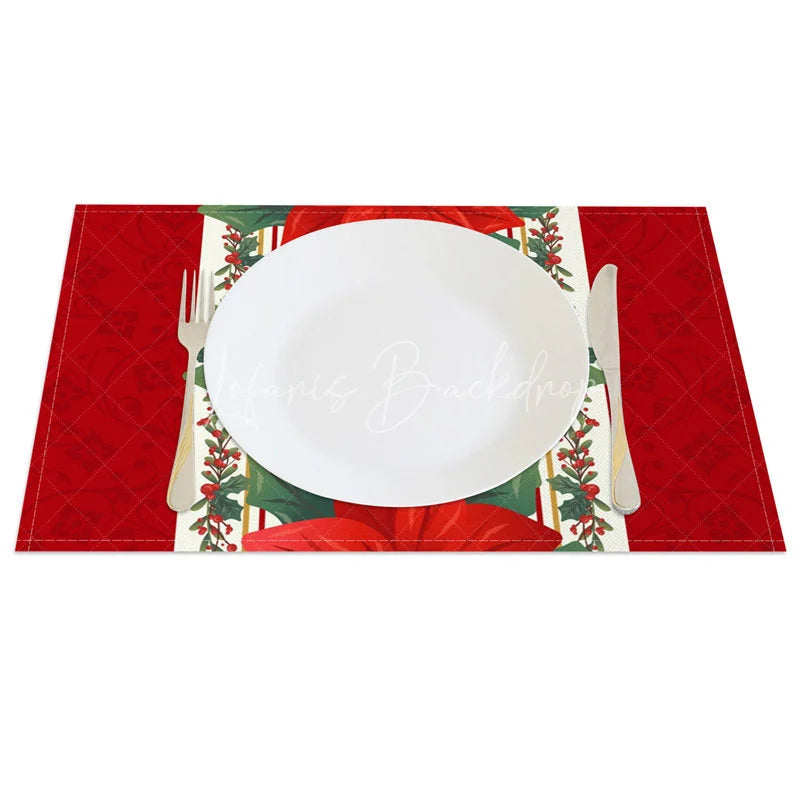 Lofaris Christmas Poinsettia Set of 4 Placemats Red Flower Table Runner Design Elegant Holiday Mats