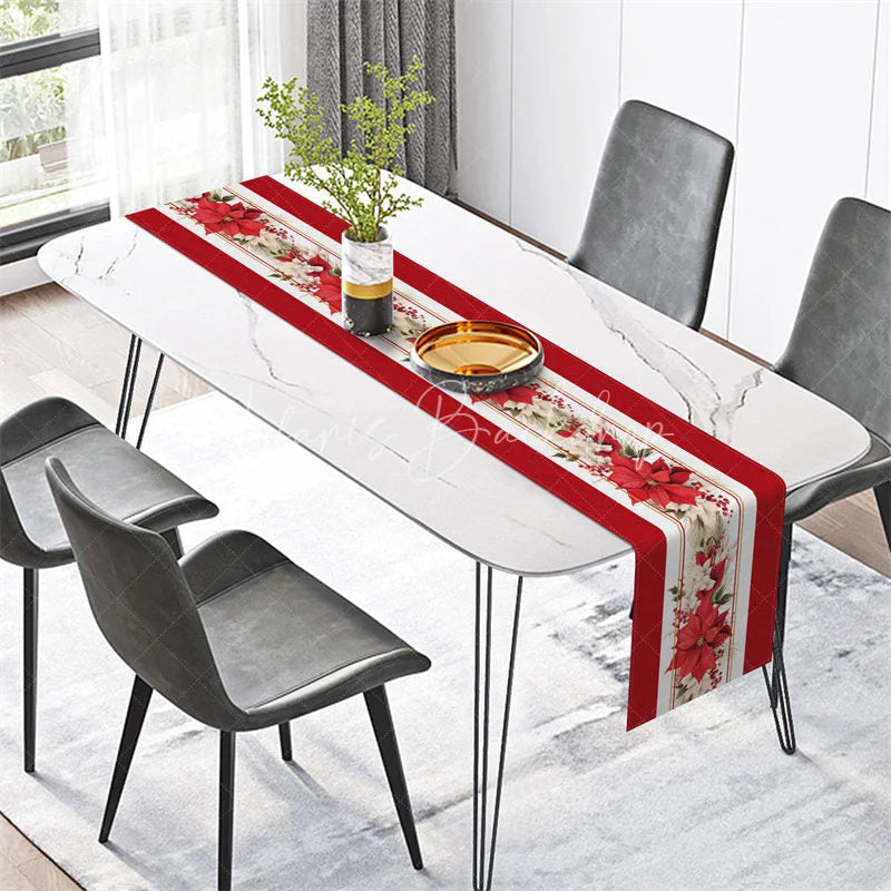 Lofaris Christmas Poinsettia Table Runner Red and Cream Floral Elegant Holiday Farmhouse Decor