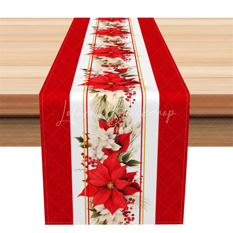 Lofaris Christmas Poinsettia Table Runner Red and Cream Floral Elegant Holiday Farmhouse Decor