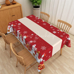 Lofaris Christmas Polar Bear Rectangle Tablecloth Red with White Snowflakes Winter Holiday Table Cover Decor