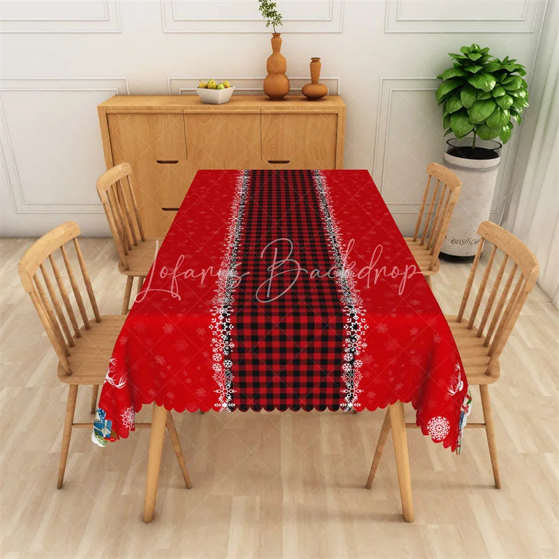 Lofaris Christmas Rectangle Tablecloth Red with Buffalo Plaid Runner Snowflake Border Farmhouse Table Cover