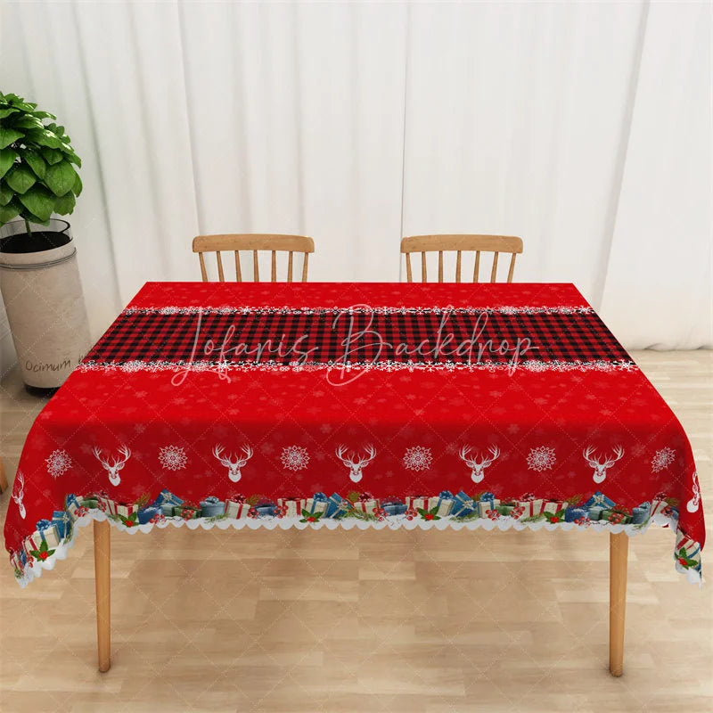 Lofaris Christmas Rectangle Tablecloth Red with Buffalo Plaid Runner Snowflake Border Farmhouse Table Cover