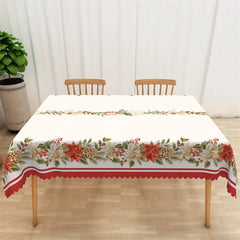 Lofaris Christmas Rectangle Tablecloth White with Poinsettia Garland Elegant Holiday Table Cover Decor