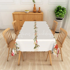 Lofaris Christmas Rectangle Tablecloth White with Poinsettia Garland Elegant Holiday Table Cover Decor