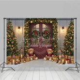 Lofaris Christmas Red Door Photography Backdrop Teddy Bears in the Snow with Garland Holiday Mini Session Background