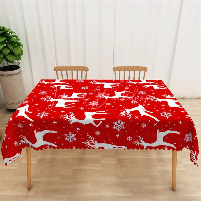 Lofaris Christmas Reindeer Rectangle Tablecloth Red with White Deer Silhouette Snowflake Winter Holiday Table Cover