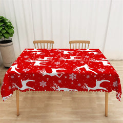 Lofaris Christmas Reindeer Rectangle Tablecloth Red with White Deer Silhouette Snowflake Winter Holiday Table Cover