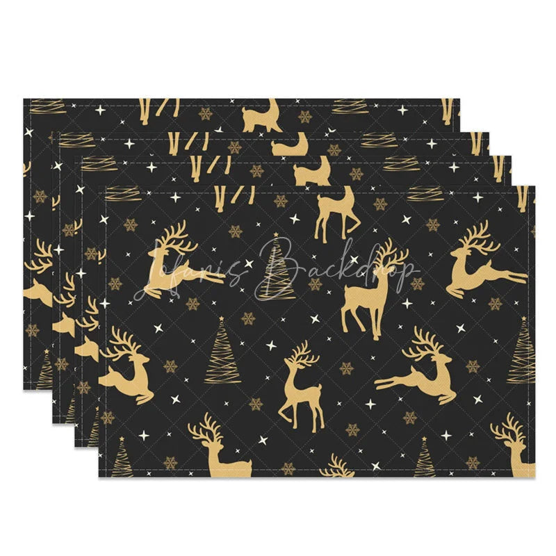 Lofaris Christmas Reindeer Set of 4 Placemats Black and Gold Deer Elegant Xmas Tree Holiday Table Mats
