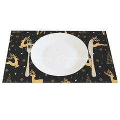 Lofaris Christmas Reindeer Set of 4 Placemats Black and Gold Deer Elegant Xmas Tree Holiday Table Mats