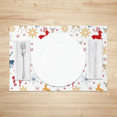 Lofaris Christmas Reindeer Set of 4 Placemats Colorful Deer Silhouette Red Blue Gold Snowflakes Winter Table Mats