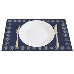 Lofaris Christmas Reindeer Set of 4 Placemats Navy Blue with Antlers Snowflake Border Winter Table Mats