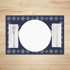 Lofaris Christmas Reindeer Set of 4 Placemats Navy Blue with Antlers Snowflake Border Winter Table Mats