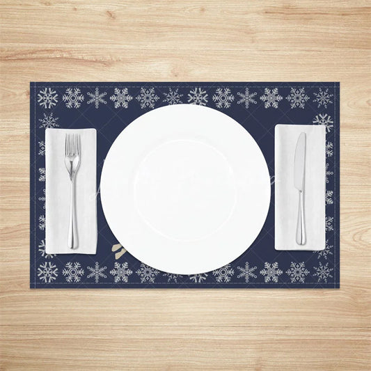 Lofaris Christmas Reindeer Set of 4 Placemats Navy Blue with Snowflake Border Winter Holiday Table Mats Decor