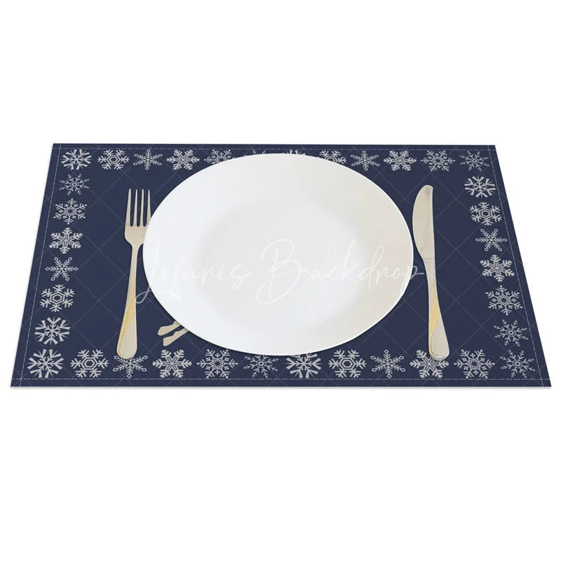 Lofaris Christmas Reindeer Set of 4 Placemats Navy Blue with Snowflake Border Winter Holiday Table Mats Decor
