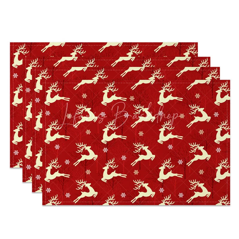 Lofaris Christmas Reindeer Set of 4 Placemats Red with Cream Deer Silhouette Winter Holiday Table Mats