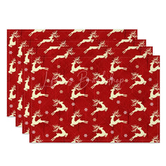 Lofaris Christmas Reindeer Set of 4 Placemats Red with Cream Deer Silhouette Winter Holiday Table Mats