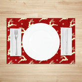 Lofaris Christmas Reindeer Set of 4 Placemats Red with Cream Deer Silhouette Winter Holiday Table Mats