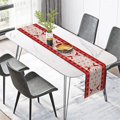Lofaris Christmas Reindeer Table Runner Red with Beige Border Deer Silhouette Snowflake Holiday Decor
