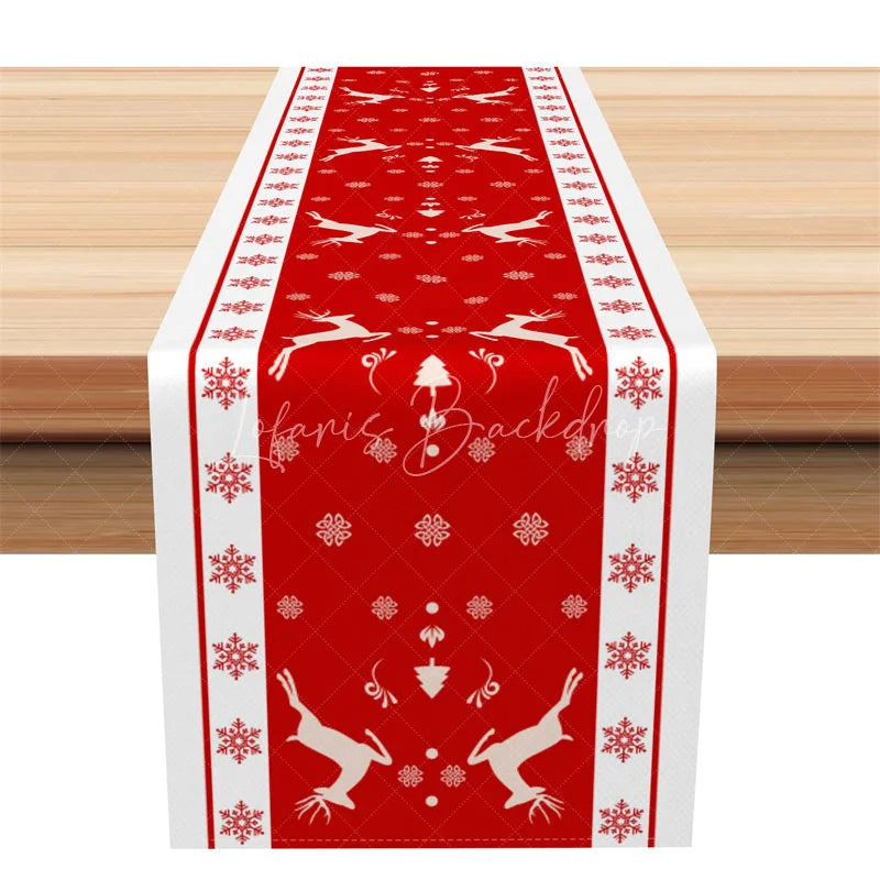 Lofaris Christmas Reindeer Table Runner Red with Snowflake Border Winter Holiday Farmhouse Decor