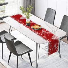 Lofaris Christmas Reindeer Table Runner Red with White Deer Silhouette Splatter Snowflake Holiday Decor