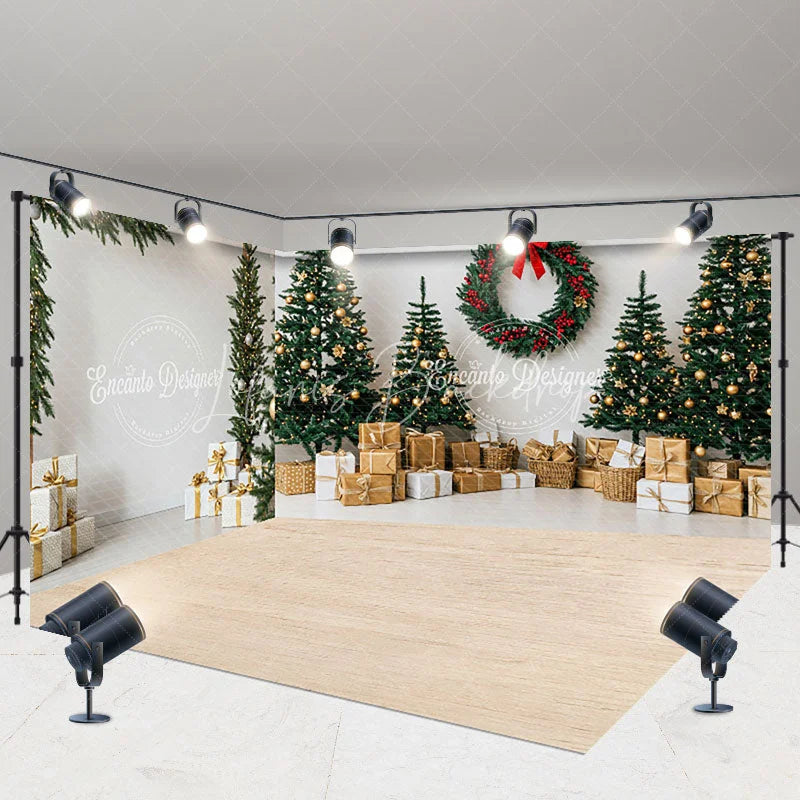 Lofaris Christmas Room Set Backdrop Gold Ornament Tree Gift Box Photography Background