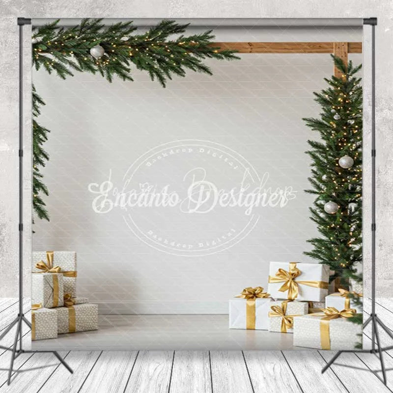 Lofaris Christmas Room Set Backdrop Gold Ornament Tree Gift Box Photography Background