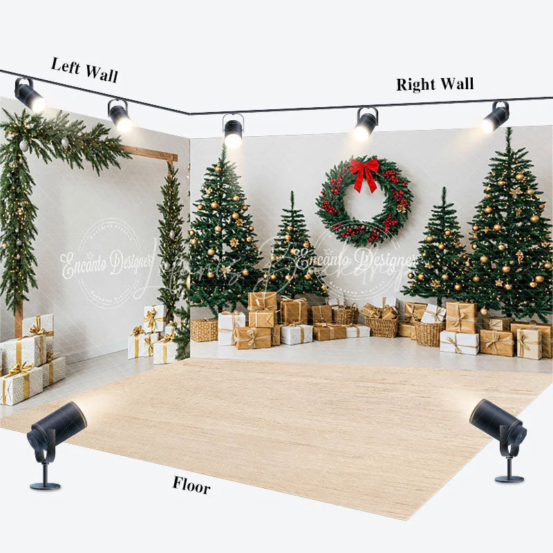 Lofaris Christmas Room Set Backdrop Gold Ornament Tree Gift Box Photography Background