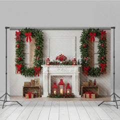 Lofaris Christmas Room Set Backdrop Interior Fireplace Green Curtain Window Photography Background