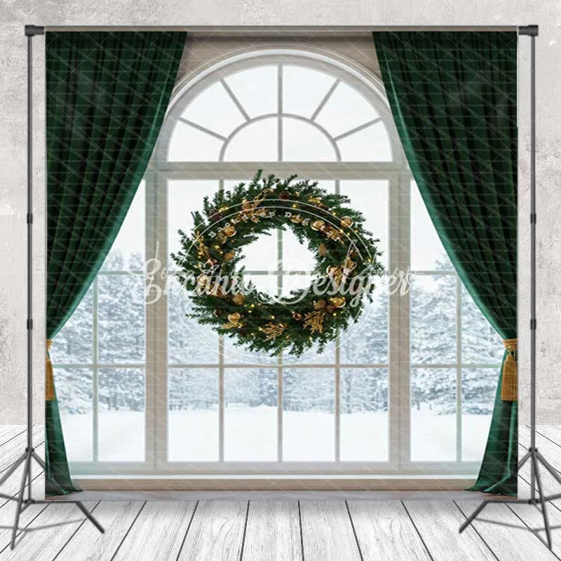 Lofaris Christmas Room Set Backdrop Interior Fireplace Green Curtain Window Photography Background