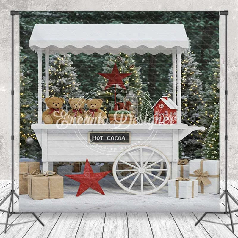 Lofaris Christmas Room Set Backdrop Winter Ski Lodge Hot Cocoa Stand Photography Background