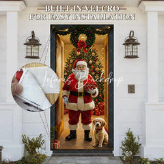 Lofaris Christmas Santa Claus and Golden Retriever Puppy Door Cover Festive Holiday Home Entrance Party Decoration