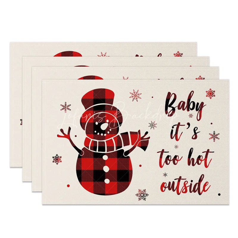 Lofaris Christmas Set of 4 Placemats Baby It’s Cold Outside Snowman Red Buffalo Plaid Check Table Mats