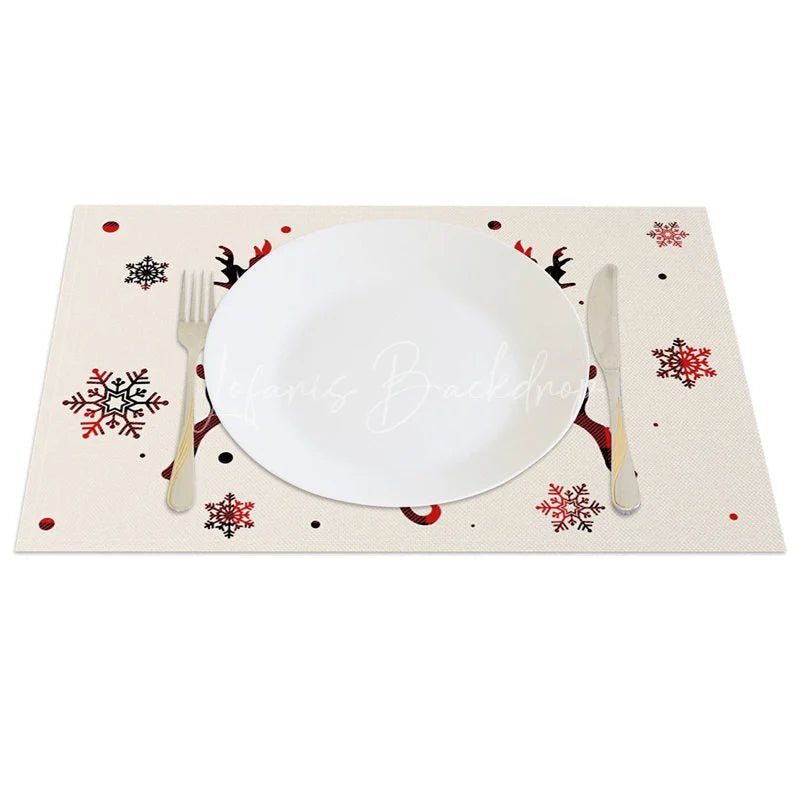 Lofaris Christmas Set of 4 Placemats Believe Text with Plaid Reindeer Farmhouse Snowflake Table Mats Decor